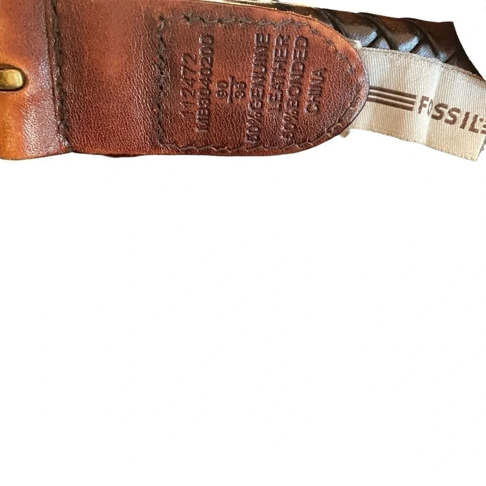 Fossil Men’s Brown Braided Belt Gold Buckle Size 36